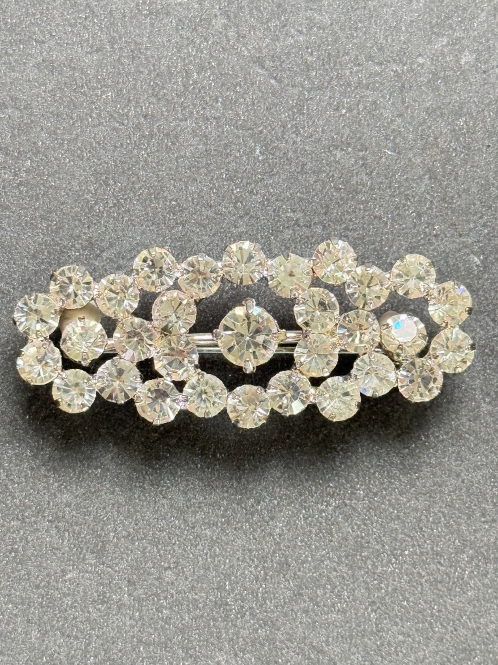 VINTAGE Clear Rhinestone Bar Brooch